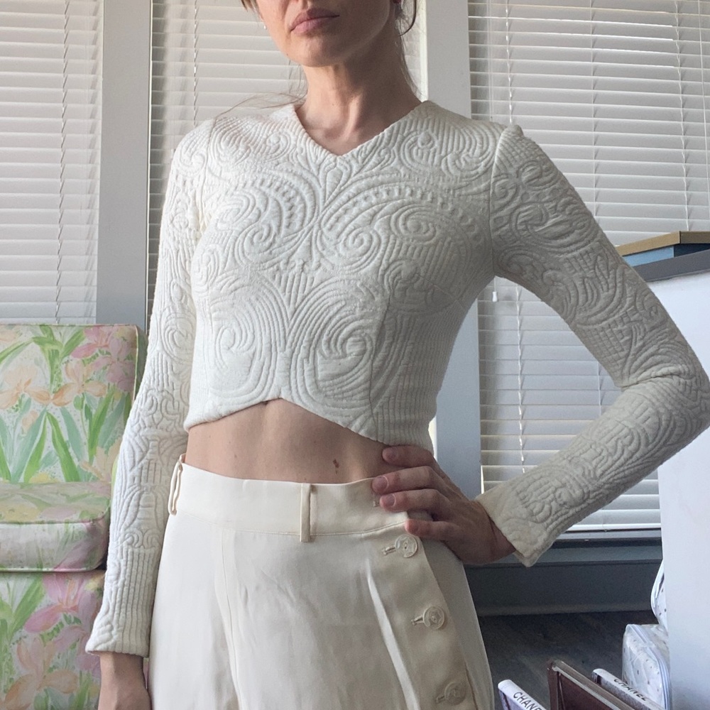 NICHOLAS White Long Sleeve Embossed Textured Top
